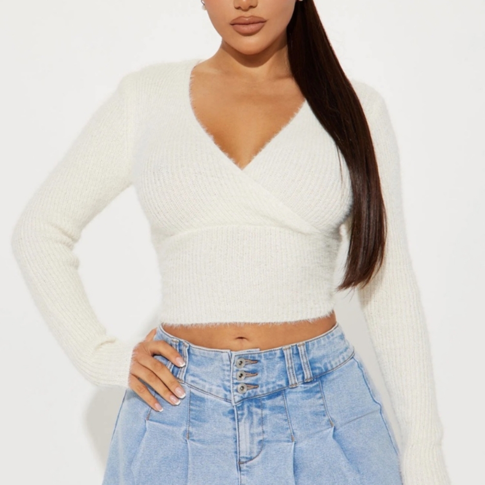 Fashion Nova Crop Wrap Long Sleeve Sweater Cropped Top